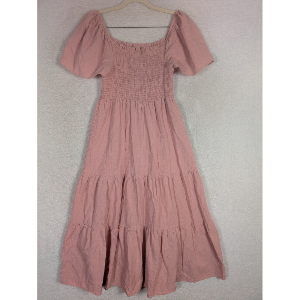 SHEIN Maxi Dress Women's Size Medium Pink Smocked Tiered Puff Sleeve Square Neck